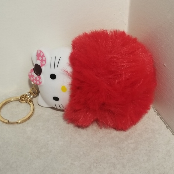 Hello Kitty Red Fuzzy Pom Pom Keychain New - Picture 4 of 5